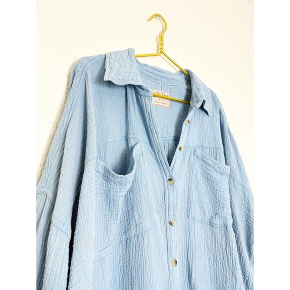 Free People Cardiff Oversized Top Size XL Blue Waffle Knit Boho Long Sleeve - Picture 7 of 13